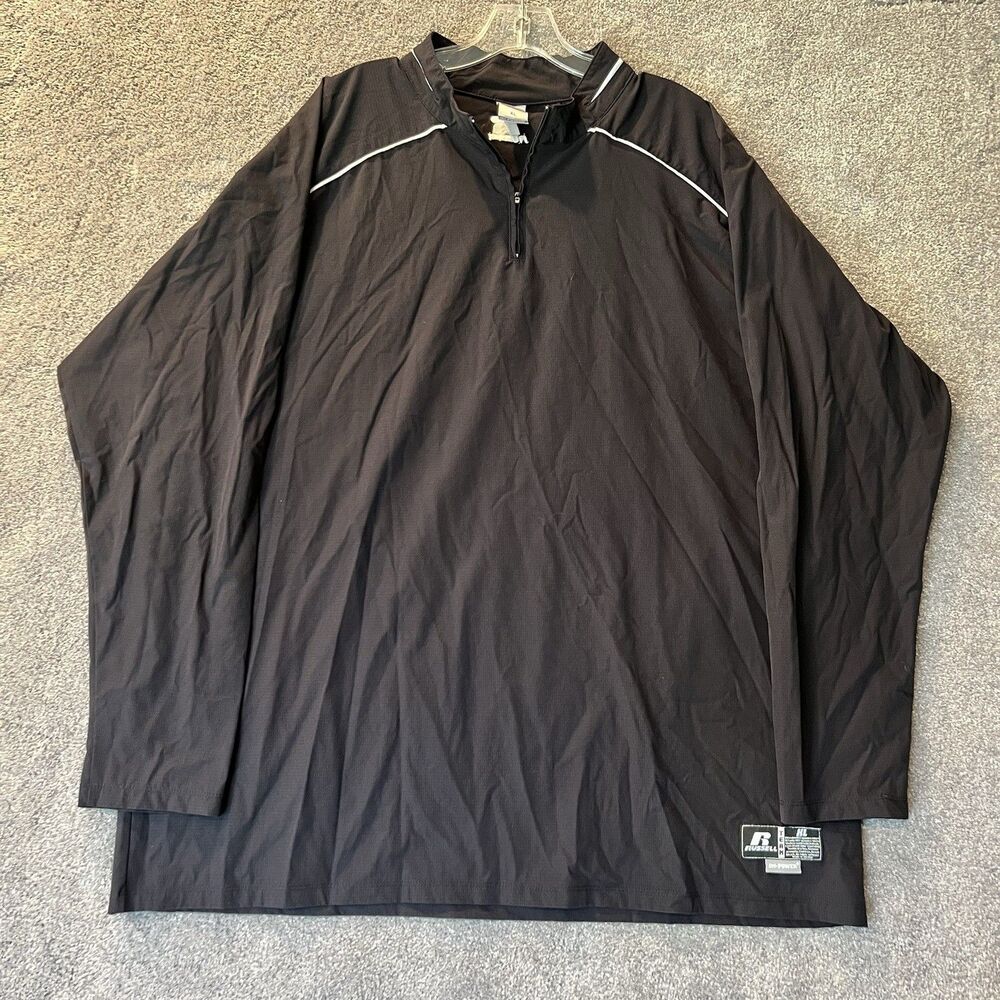 Russell Athletic Dri-Power Pullover Mens XL Black 1/4 Zip Windbreaker Flaw